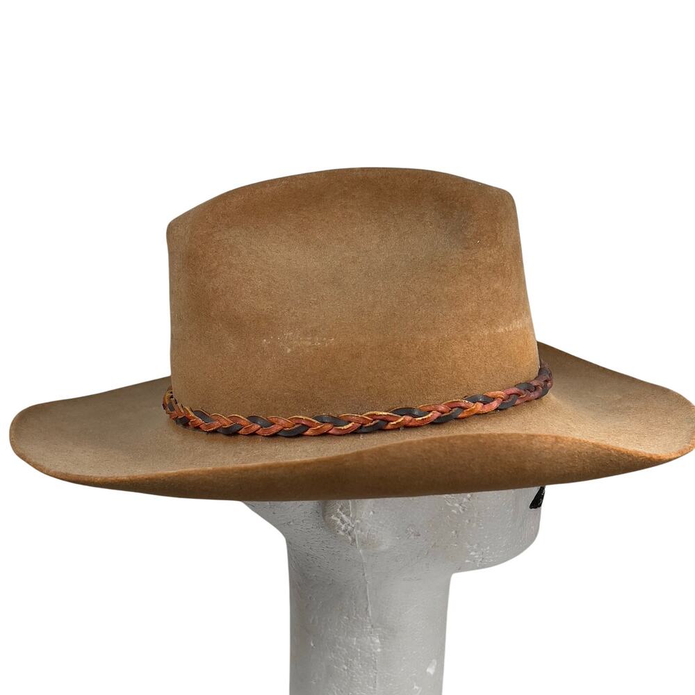 Knox Weekend Roundup Brown Felt Western Hat Braided Leather Band 21.5" Round